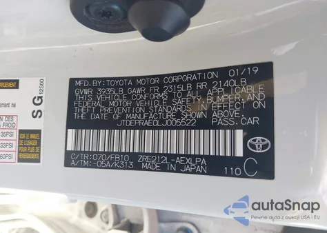 2020 Toyota Corolla Le z USA, uszkodzony, nr VIN JTDEPRAE0LJ005522